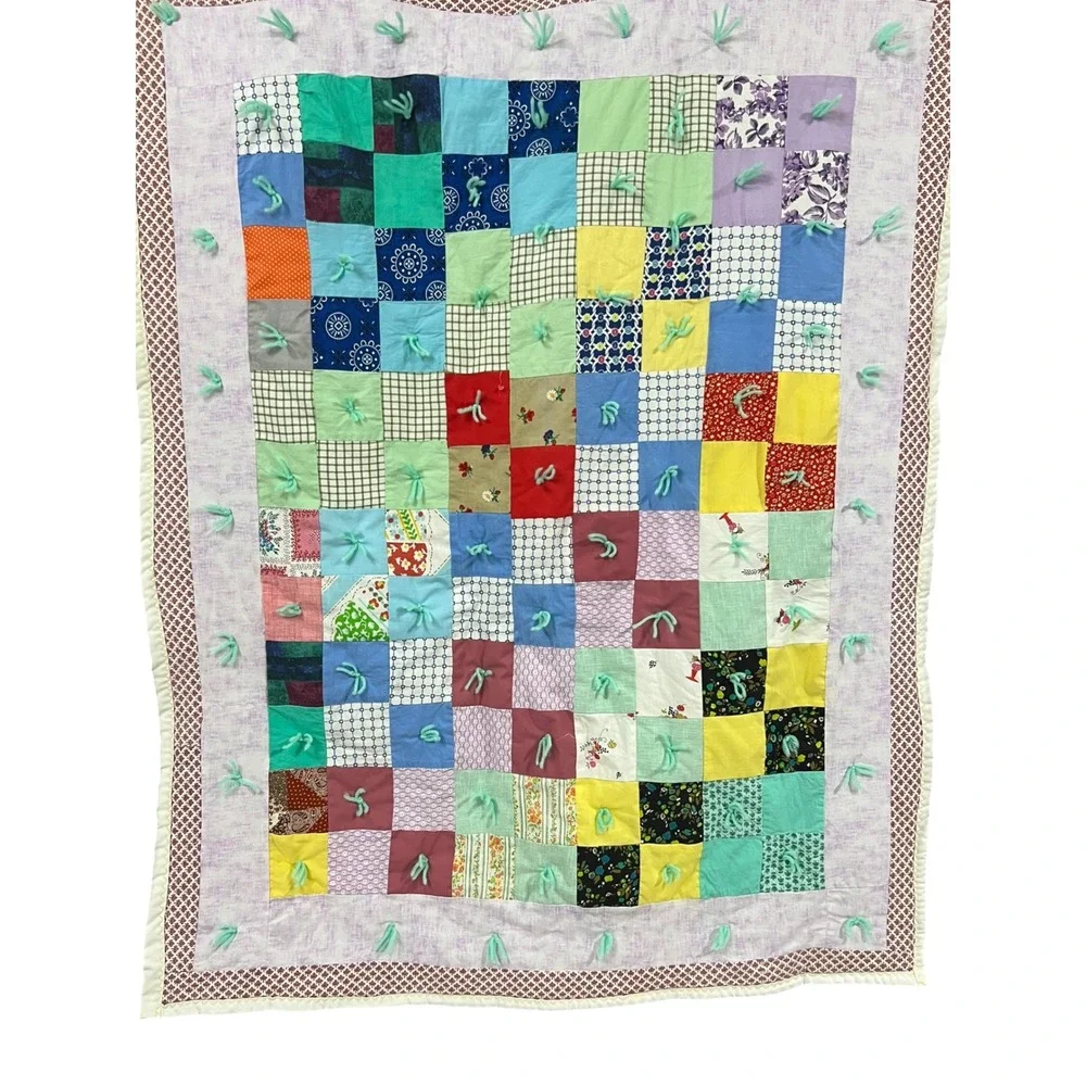 Handmade Vintage Patchwork Tied Quilt Throw Blanket 40x48